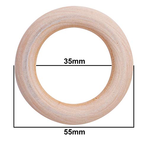 Anillos de Madera Natural (Paquete de 50)- 5.5cm x 10mm, Aros madera, Círculo de Madera Redondo para Manualidades, Hogar, Bricolaje, Accesorio para hacer Joyas