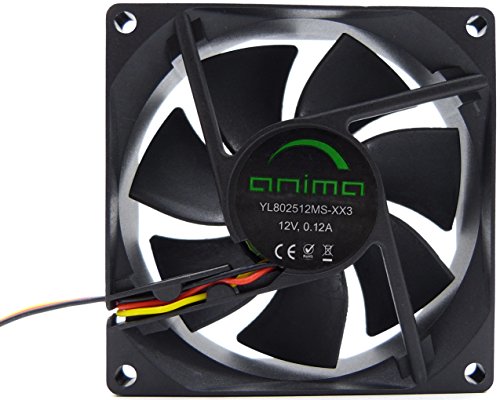 Anima AF8 - Ventilador para ordenador (1800 rpm, 0.12 A, 1.44 W, ecológico y silencioso, 50.000 horas de funcionamiento, 8 cm, 7 aspas), color negro