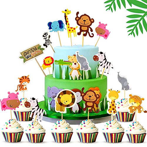 Animal Cupcake Toppers, 45 Piezas Animal Decoraciones de la Torta, Animales Cupcake Toppers, Feliz Cumpleaños Pastel Topper, para Niños Ducha de Bebé Fiesta de Cumpleaños DIY Decoración Suministros