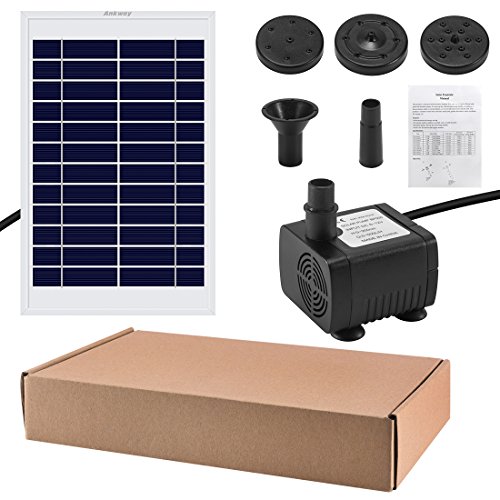 Ankway Bomba Solar 12V con Cable de 3,25M/128, 5W Kit Bomba de Agua Solar Sumergible con Soporte para jardín Estanque Patio Piscina poza, la circulación del Agua, Flujo máximo 380L/H(84gal /h)