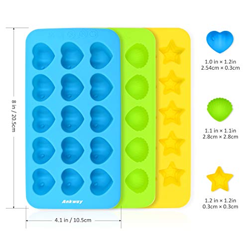 Ankway Molde de Silicona para Bombones set 3, Mini Moldes Silicona de Corazón Estrella Cáscara Antiadherentes, 15 tazas Molde Silicona Reutilizables para Hornear-Ideal para Reposteria y Cubo de Hielo