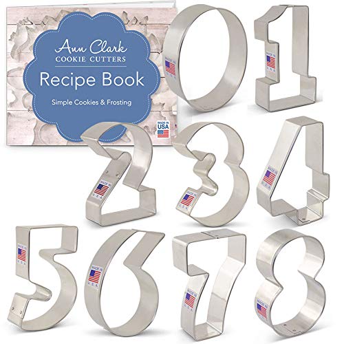 Ann Clark Cookie Cutters Juego de 9 cortadores de galletas números con libro de recetas