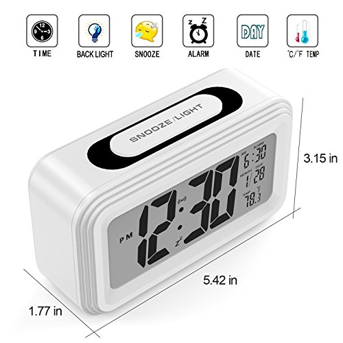 Annsky Despertador Digital, LCD Pantalla Reloj Alarma Inteligente Simple y con Pantalla de Fecha y Temperatura Función Despertador, función Snooze y luz Nocturna