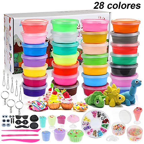 Anpro 28 Colores Air Dry Clay, Kit de Arcilla Seca al Aire,Masa de Modelado Creativo con Varias Decoraciones y Herramientas de Artesanía, Regalos para Niños, Conjunto de Arte para Niños