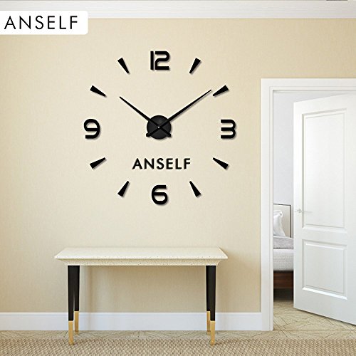 Anself ¡Creativo! DIY Reloj de pared extraíble de dígitos simples del efecto de espejo de acrílico vidrio de decal para la decoración del hogar