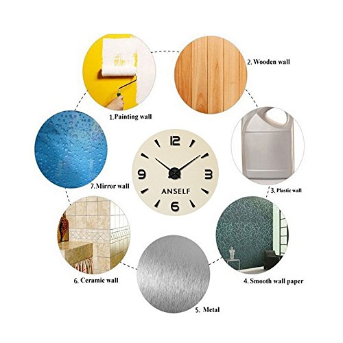 Anself ¡Creativo! DIY Reloj de pared extraíble de dígitos simples del efecto de espejo de acrílico vidrio de decal para la decoración del hogar