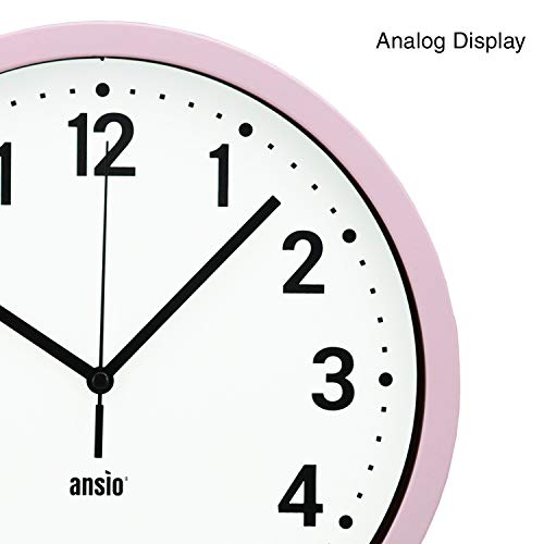 ANSIO Reloj de Pared, Reloj de Pared Redondo con Marco Rosa, Fondo Blanco y números Negros, Ideal para el hogar, la Cocina y la Oficina.