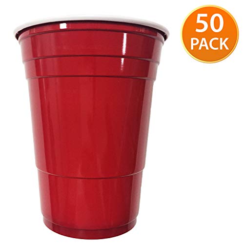 ANSIO Vasos desechables de plástico rojo para fiestas - 18 oz (525 ml) Vasos desechables para fiestas - Paquete de 50 vasos para fiestas