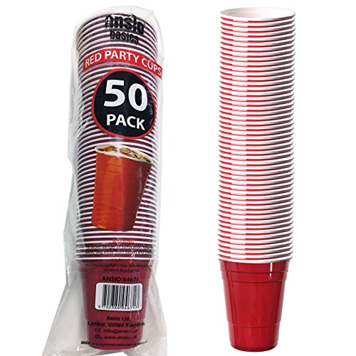 ANSIO Vasos desechables de plástico rojo para fiestas - 18 oz (525 ml) Vasos desechables para fiestas - Paquete de 50 vasos para fiestas