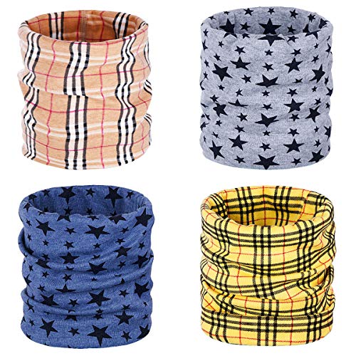 ANSUG 4 paquetes de calentador de cuello de algodón para niños, Ring Infinity Loop Pañuelo para el cuello Snood Bufanda Sombrero Bandana para niños niñas