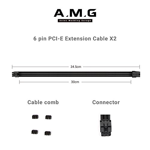 Antec Kit de extensión de Fuente de alimentación de Cable con Mangas con Mangas Extra y peines 300mm Negro