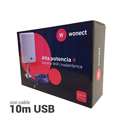 ANTENA WONECT 10 METROS PANEL PLANAR 36DBI EXTERNA COMPATIBLE AUDITORIA CHIPSET RALINK 3070 EXTERIOR CON 10M CABLE USB ACTIVO