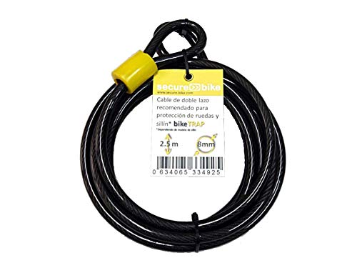 Antirrobo bicicleta: Cable 2,5m x 8mm de acero de doble lazo para soporte antirrobo bikeTRAP