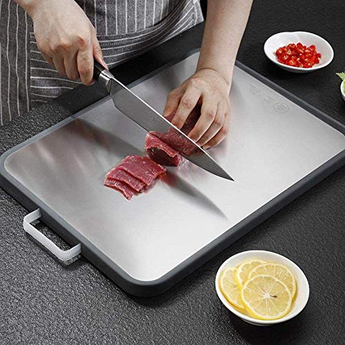 ANTOPY Tabla de Cortar Doble Cara de Acero Inoxidable 304 + PP Antideslizante 17''x11'' Ranuras de Jugo con Agarre Tabla de Cortar Reversible fácil de Limpiar Utensilios de Cocina Antibacterial