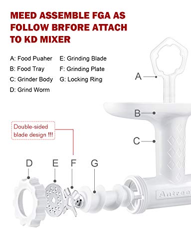 Antree - Molinillo de alimentos y salchichas para mezclador de soporte KitchenAid