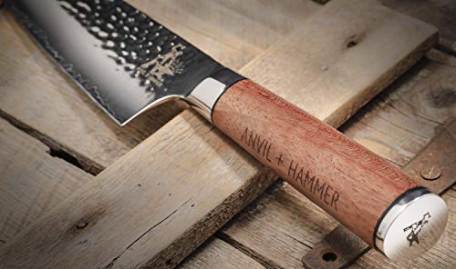 Anvil and Hammer – Cuchillo de Acero Damasco - Profesional, 67 Capas, 20.32 Cm, Hoja de acero acabada VG-10, Mango Full Tang completamente en palisandro africano, Con elegante caja de regalo.