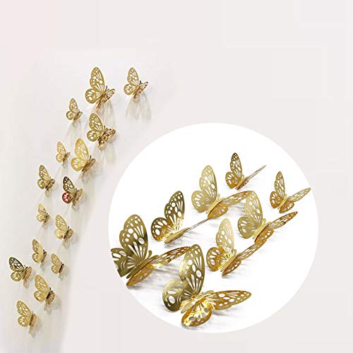 Anyasen 60 piezas Mariposa Decorativas 3D Pegatina de Pared de Adhesivos Paredes Decoración de Mariposas de Papel Pegatinas de Pared Adornos Pared Decoración para Hogar Decoracion, Oro/Plata/Oro Rosa