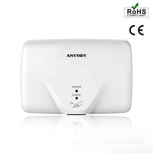 anydry AD2803K Secador de Manos súper Mini,Secador de Manos eléctrico de Alta Velocidad,Carcasa de ABS,con Enchufe estándar de la UE. (Blanco)