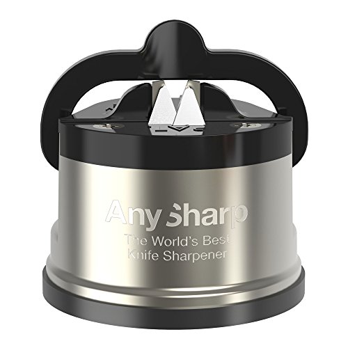 AnySharp Pro Afilador de Cuchillos (Metal) con Ventosa, Metal Cepillado