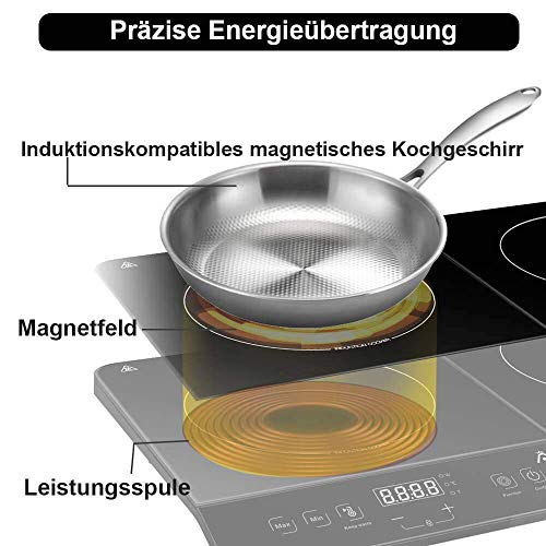 Aobosi Placa de inducción, Doble Placa de inducción, Cocina eléctrica portátil, Sensor táctil y Placa de Cristal, función de Temporizador de 4 Horas, 3500 W …