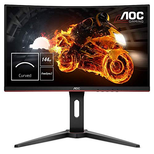 AOC C24G1 - Monitor gaming curvo sin marcos de 24” Full HD e-Sports (1920x1080, VA, 1 ms, 144 Hz, 1500R, AMD FreeSync, Ajustable en altura y FlickerFree) Color Negro/Rojo