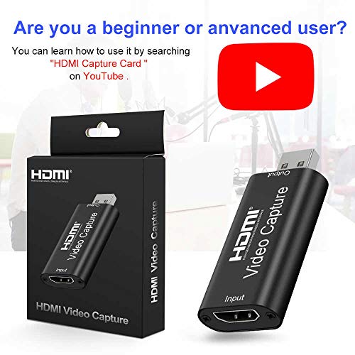 Aokeou Convertidor De Captura De Vídeo, HDMI A USB 2.0 Capturadora Digitalizadora De Vídeo Game Capture HDMI - USB 2.0 1080P 60FPS HD Dispositivo De Transmisión (Negro)