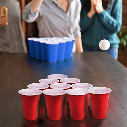 AOLUXLM Tazas de Fiesta, Vasos para Beber, 100 Beer Pong Tazas de Americanas y 10 Bolas, Vasos Desechables para Fiesta Navidad Cumpleaños