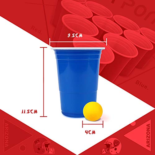 AOLUXLM Tazas de Fiesta, Vasos para Beber, 100 Beer Pong Tazas de Americanas y 10 Bolas, Vasos Desechables para Fiesta Navidad Cumpleaños