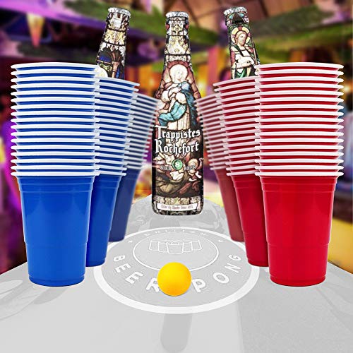 AOLUXLM Tazas de Fiesta, Vasos para Beber, 100 Beer Pong Tazas de Americanas y 10 Bolas, Vasos Desechables para Fiesta Navidad Cumpleaños