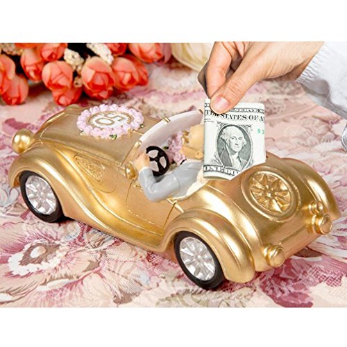 Aoneky Figura de Bodas de Oro para Pastel Tarta - Figura de Pareja en Coche para 50 Aniversario, Regalo Original para Padres Abuelos, Decoración de Resina para Pastel Tarta, Color Dorado