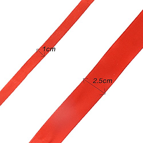 AONER 91m 4 Rollos Cinta de Satén Raso Seda Rojo Banda para Envolver Regalo Decoración de Cajas Pastel Boda Navidad Manualidades (50 Yardas 10mm+50 Yardas 25mm)