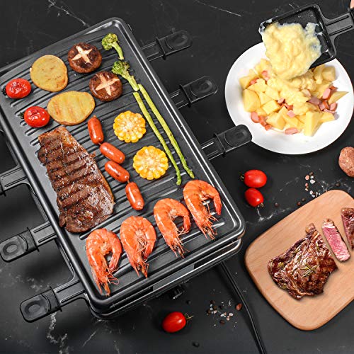 AONI Electrica Raclette Grill Parrilla de fiesta sin humo Parrilla de barbacoa eléctrica con superficie de asado antiadherente, control de temperatura de 1200W, sirve a toda la familia