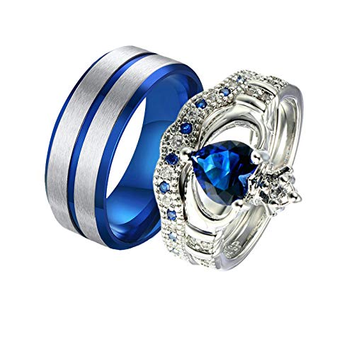 Aooaz 8MM Anillo De Acero Inoxidable Anillo Cepillado Y Anillo Claddah Cubic Zirconia Anillo De Novios Mujeres 12 & Hombre 15 Silver Azul