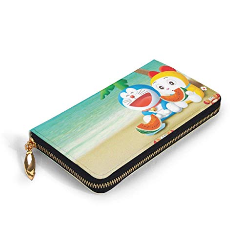 AOOEDM Doraemon Cartera de Cuero con Cremallera Alrededor del Embrague Monedero Organizador del Titular de la Tarjeta