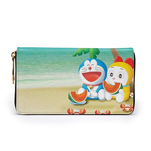 AOOEDM Doraemon Cartera de Cuero con Cremallera Alrededor del Embrague Monedero Organizador del Titular de la Tarjeta