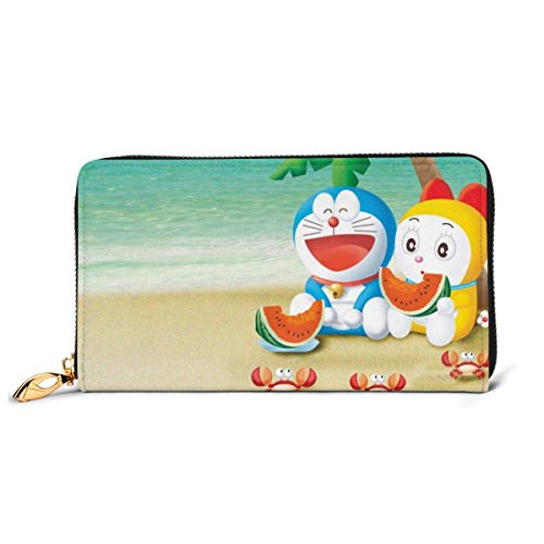 AOOEDM Doraemon Cartera de Cuero con Cremallera Alrededor del Embrague Monedero Organizador del Titular de la Tarjeta