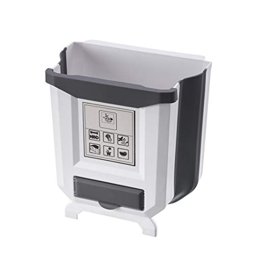 AOOPOO Cocina Cubo de Basura, 9L Basurero Plegable Bote de Basura Colgante Cubo para Cocina Basura Extraible Pequeño para Hogar Coche Baño y Oficina, Cubo de Almacenamiento Colgante (Gris)