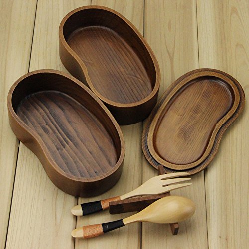 AOOSY Bento Lunch Box, Kids Lunch Box, Japanese Bento Box for Adults Sandwich Lunch Containers Sushi Box 2-tier Wood Bento Boxes with Fork Spoon