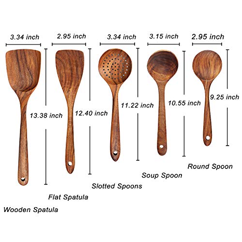 AOOSY Utensilios de Madera para Cocina,5 uds. Herramientas de Cocina de Madera Japonesa Juegos de Utensilios Que no se Rayan, incluida Cuchara de espátula de Madera para sartenes antiadherentes