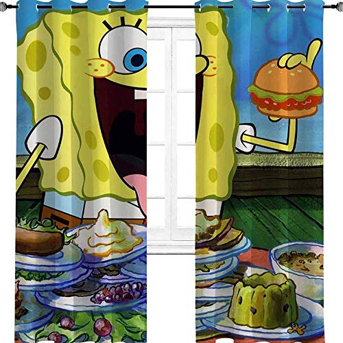 Aotuma Bob Esponja Eats Burger TV TV Película oscurecimiento térmico cortina de ventana con ojales para sala de estar 137 cm de ancho x 183 cm de largo