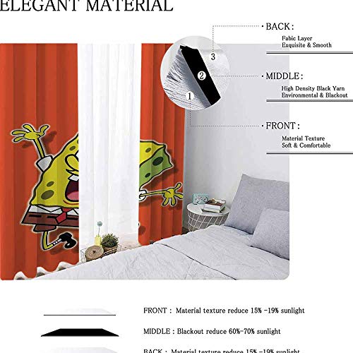 Aotuma - Cortina para ventana de habitación infantil, diseño de Bob Esponja con manos rojas, poliéster, multicolor, 2 panel(42"W x 100"L W107cmxL254cm)