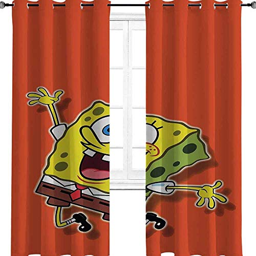 Aotuma - Cortina para ventana de habitación infantil, diseño de Bob Esponja con manos rojas, poliéster, multicolor, 2 panel(42"W x 100"L W107cmxL254cm)