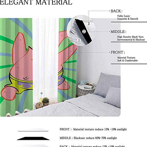 Aotuma - Cortinas opacas con diseño de Bob Esponja con diseño de estrellas grandes y verdes para la televisión, poliéster, multicolor, 2 panel(32"W x 72"L W80cmxL183cm)