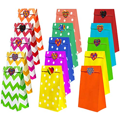 aovowog Bolsas Papel para Regalos con Pegatina para Fiestas de Bodas Cumplea?os para Ni?os [45 Pack / 3 Estilos]