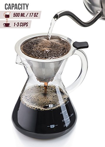 Apace Living Cafetera De Goteo Pour Over Filtro, Tapón De Corcho Y Cuchara Medidora - Elegante Cafetera Manual con Jarra De Vidrio y Filtro De Acero Inoxidable (800 ML)