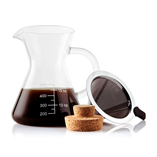 Apace Living Cafetera De Goteo Pour Over Filtro, Tapón De Corcho Y Cuchara Medidora - Elegante Cafetera Manual con Jarra De Vidrio y Filtro De Acero Inoxidable (500 ML)