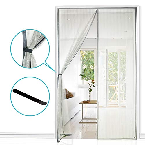 Apalus Cortina Mosquitera Para Puertas. Tejido Súper Fino Para Dejar Pasar El Aire.Cierre Magnético Automático Que Evita el Paso de Insectos. Fácil de ensamblar (140x240 Gris)