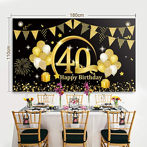 APERIL Decoración de Fiesta de 40 Cumpleaños de Oro Negro, Póster de Tela Cartel Extra Grande para 40 Aniversario Feliz Cumpleaños Pancarta de Fondo Materiales de Fiesta de 40 Años Cumpleaños