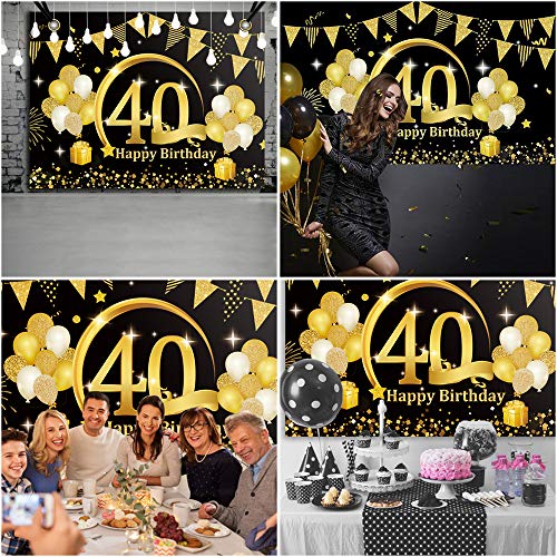 APERIL Decoración de Fiesta de 40 Cumpleaños de Oro Negro, Póster de Tela Cartel Extra Grande para 40 Aniversario Feliz Cumpleaños Pancarta de Fondo Materiales de Fiesta de 40 Años Cumpleaños