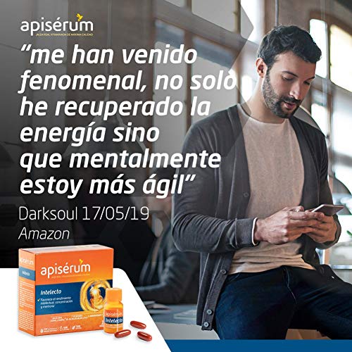 Apisérum Intelecto Cápsulas - Favorece el rendimiento intelectual, concentración y memoria, Multivitamínico con Jalea Real, Vitamina B, Aminoacidos y Ginkgo Biloba, Tratamiento para 1 mes